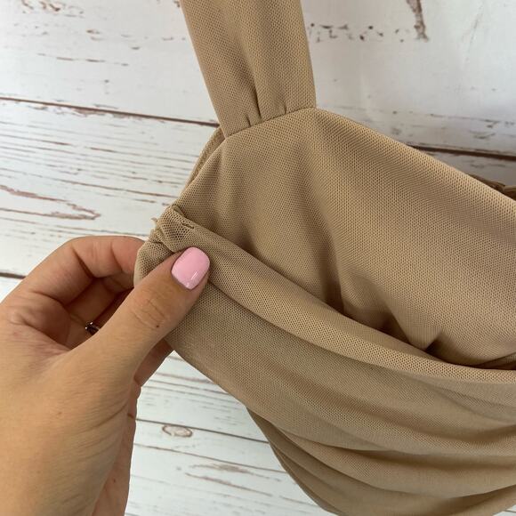 Windsor S Nude Tan Mesh Drape Sweetheart Corset Crop Tank Top - Picture 8 of 8